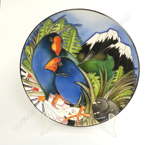 A Moorcroft plate, limited edition Takahe pattern, designed by Emma Bossons. c.2009,